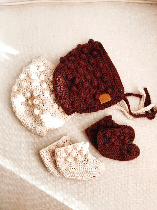 Handmade Newborn Bonnet & Bootie Set