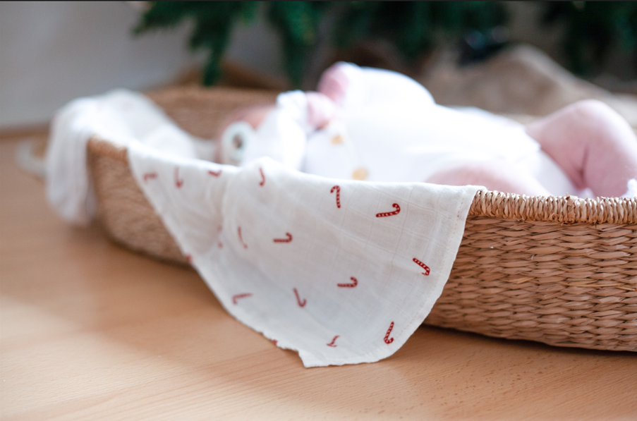 Organic Cotton + Bamboo Swaddle - Candy Cane